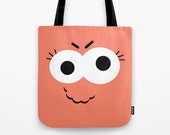 Orange Monster Book Bag - Tote Bag - Beach Bag - Grocery Bag - Kids Tote - Orange Tote Bag - Made to Order