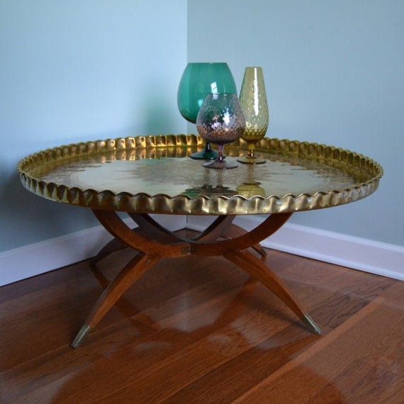 LARGE Vintage Moroccan Brass Tray Coffee Table