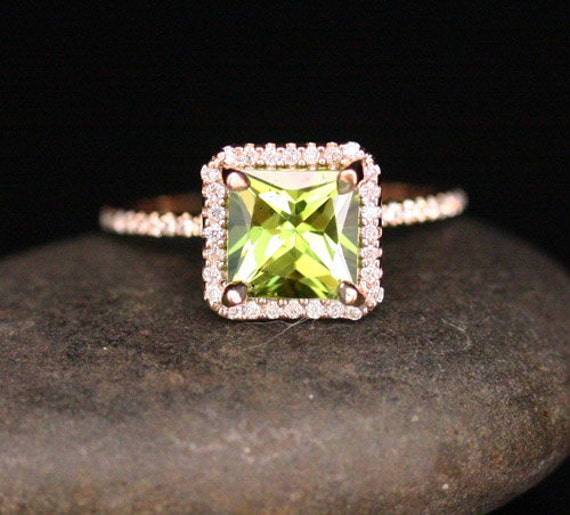Rose Gold Peridot Engagement Ring in 14k Rose Gold with