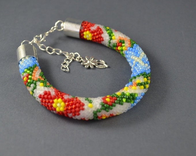Beaded bracelet rope summer flower seed beads bracelet color on request string bead crochet Valentine's Day tube bracelets nice bracelets