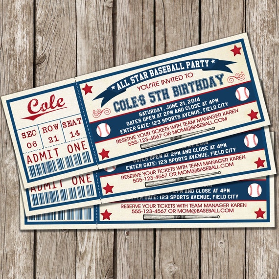 Vintage Baseball Ticket Invitation - Baseball Birthday Party Invitation - Boy Birthday Party - DIY Printable
