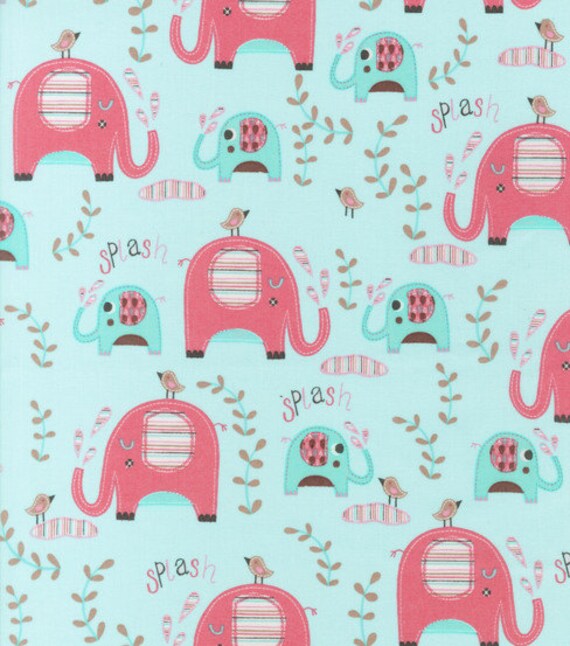 Pink Splash Elephants Fabric by the Yard