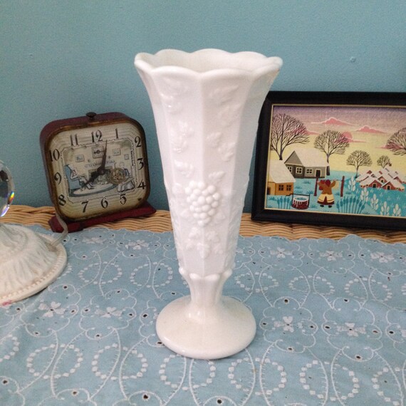 Milk glass grape pattern vase by VintageRevivalDesign on Etsy