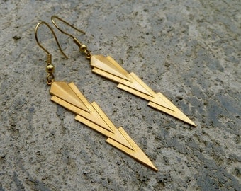 Geometric Brass Earrings - Arrow Earrings - Art Deco // Dangle Drop Earrings // Silver // Antique Brass // Copper