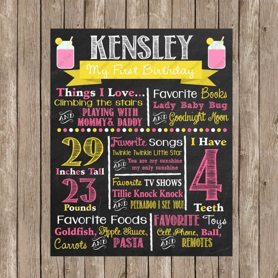 Pink Lemonade Birthday Chalkboard Custom Color Printable