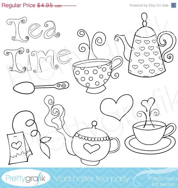 40% OFF SALE tea set digital stamp commercial use, vector graphics, digital stamp, digital images - DS302 Il_570xn