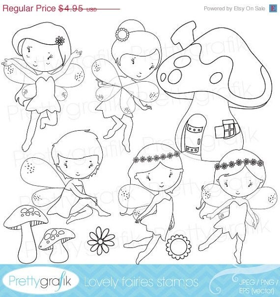 60% OFF SALE fairy digital stamp commercial use, vector graphics, digital stamp, digital images, faeries, fairy tale - DS513 Il_570xn
