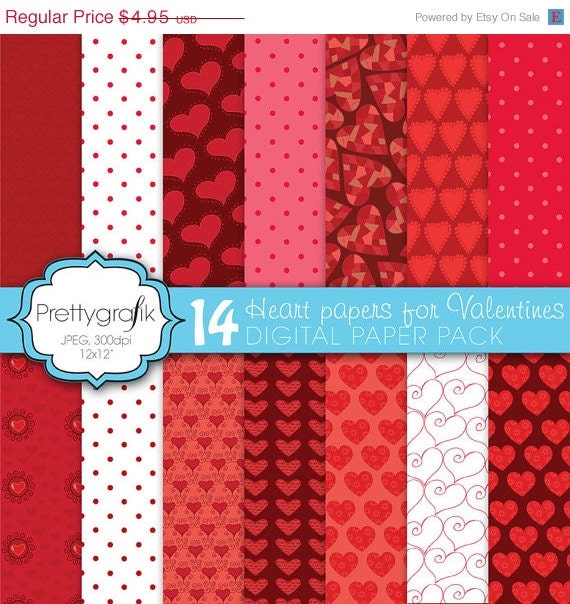 80% OFF SALE 14 valentine heart digital paper, commercial use, scrapbook papers, background - PS589 Il_570xn