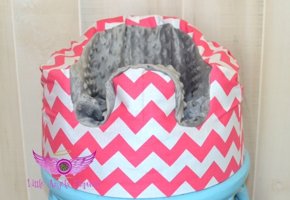 Pink and White Chevron with Gray Minky Bumbo Seat Cover