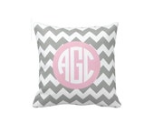Personalized Circle Monogram Chevron Throw Pillow & Cover-Grey-Light Pink-White-Customize Colors-14x14-16x16-18x18-20x20-14x20-26x26 Personalized Circle Monogram Chevron Throw Pillow & Cover-Grey-Light Pink-White-Customize Colors-14x14-16x16-18x18-20x20-14x20-26x26