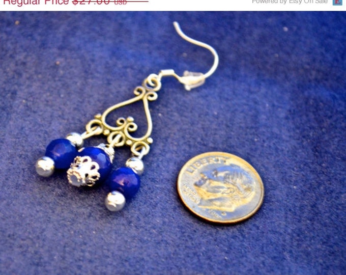 Natural Sapphire Bead Chandelier Earrings, Sterling Bali Chandelier and French Hooks E404