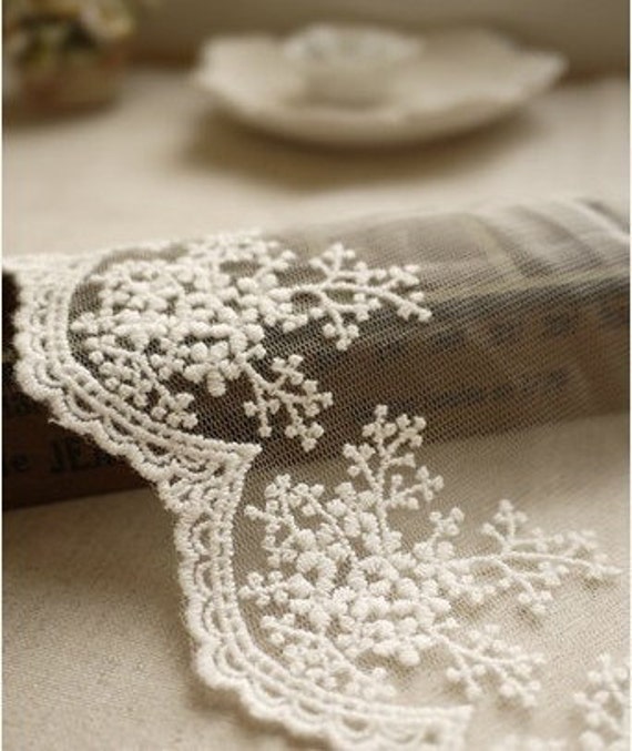 Items similar to white lace fabric trim, snowflake lace trim, floral