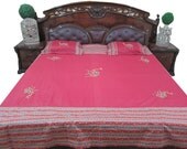 Indian Bedspraed Pink Cotton Bedsheet With 2 Pillow Cover