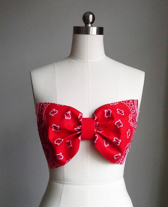 Bow Bandeau Bikini Top Swimsuit Top Red Bow By Candyhandmadeshop 0503