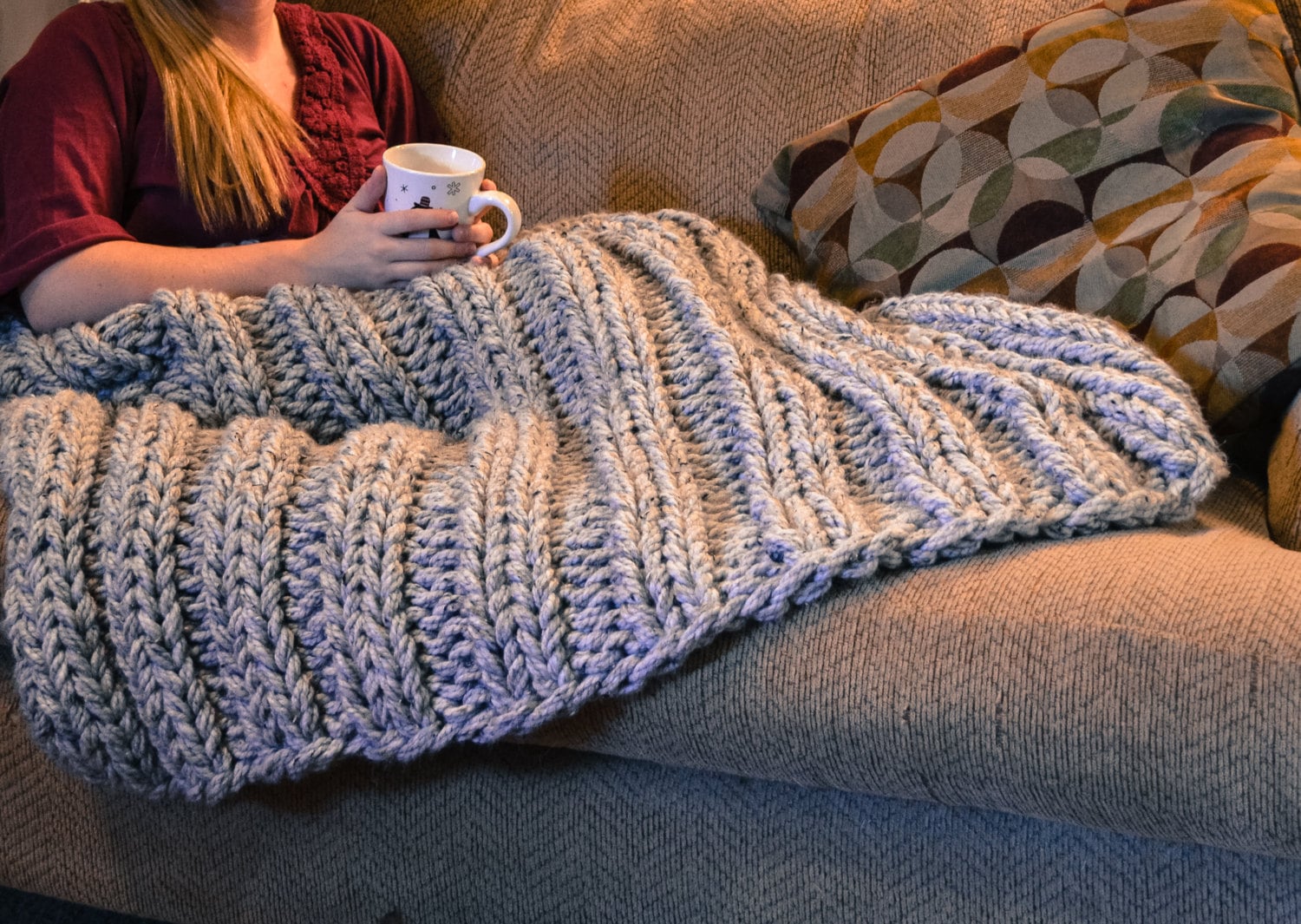 Chunky knit blanket // the MUSKOGEE // cozy wool lap blanket