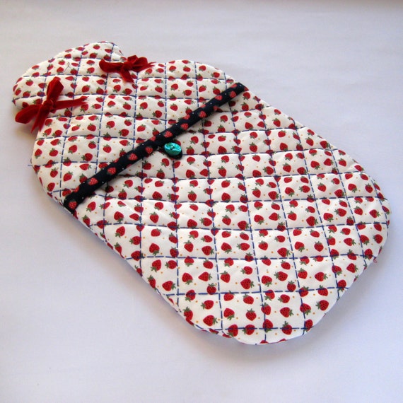 Strawberry Print Quilted Hot Water Bottle Cover by FantooshbySonia
