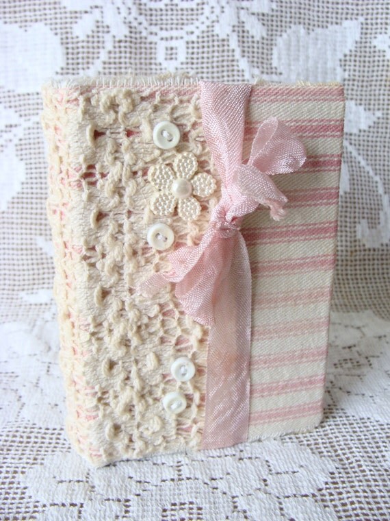 shabby vintage inspired lace and pink ticking fabric journal shabby vintage inspired lace and pink ticking fabric journal