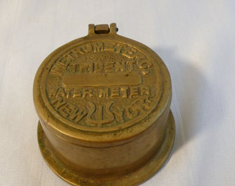 Brass New York Neptune Trident Water Meter Trinket Box/Ash Tray