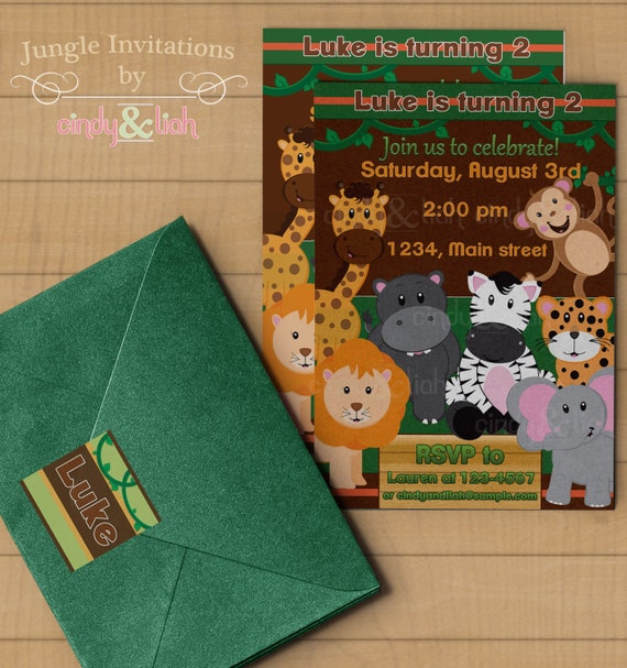 Jungle Invitation, Address Labels, and Envelope Seal Set - Party Printables Il_570xn