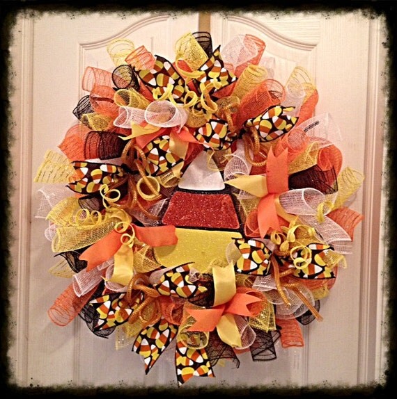 Halloween Candy Corn Deco Mesh Wreath/Candy by CKDazzlingDesign