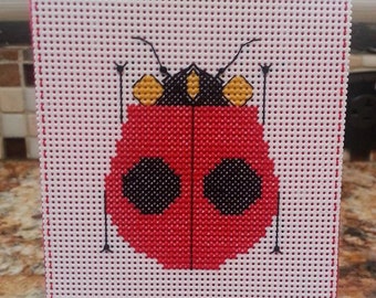 LADYBUG - Cross Stitch Wine Bottle Tag or Door Danger - Ornament - Charlie Harper In Stitches