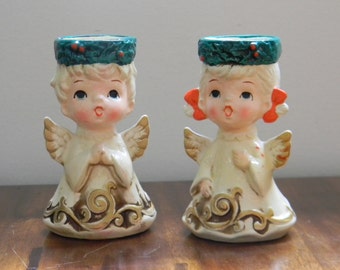 Vintage Pair of Lefton Angel Candle Holders 1950's