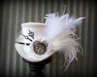 White Linen Queen Bee Steampunk Wedding, Alice in Wonderland Top Hat ...