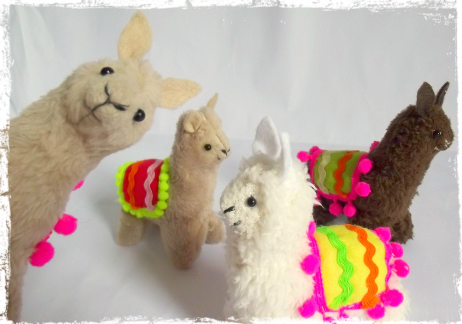 Handmade Soft Llama Finger Puppet with Aztec Coat