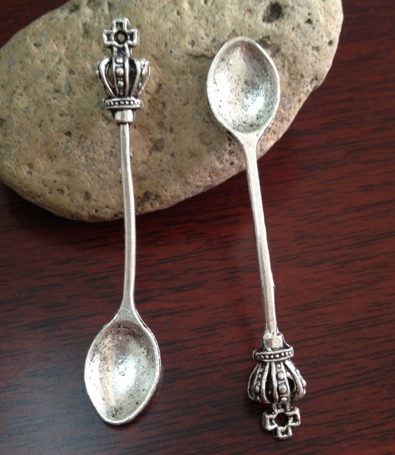 6pcs 11x59mm Antique Silver Spoon with Crown by suppliesWholesale