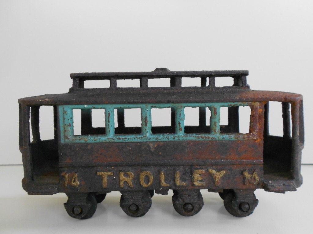 Vintage Cast Iron Toy Trolley Car 14 Circa by TheArtifactAttic