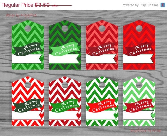 WEEKEND SALE 50% OFF Merry Christmas, thank you, chewron, hang gift tag, text over bunting, Christmas colors, printable, digital paper goods Il_570xn