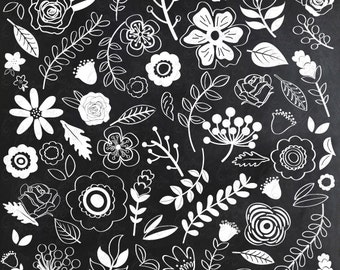 Chalkboard Wedding Floral Clipart"CHALKBOARD WEDDING FLORAL"clip art,Vintage Flowers,Single Flowers, Flourishes , Damask,invitation Wd061