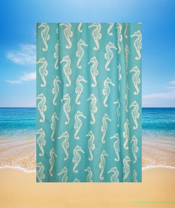 Aqua Seahorse Shower Curtain by HomeByTheSeashore on Etsy