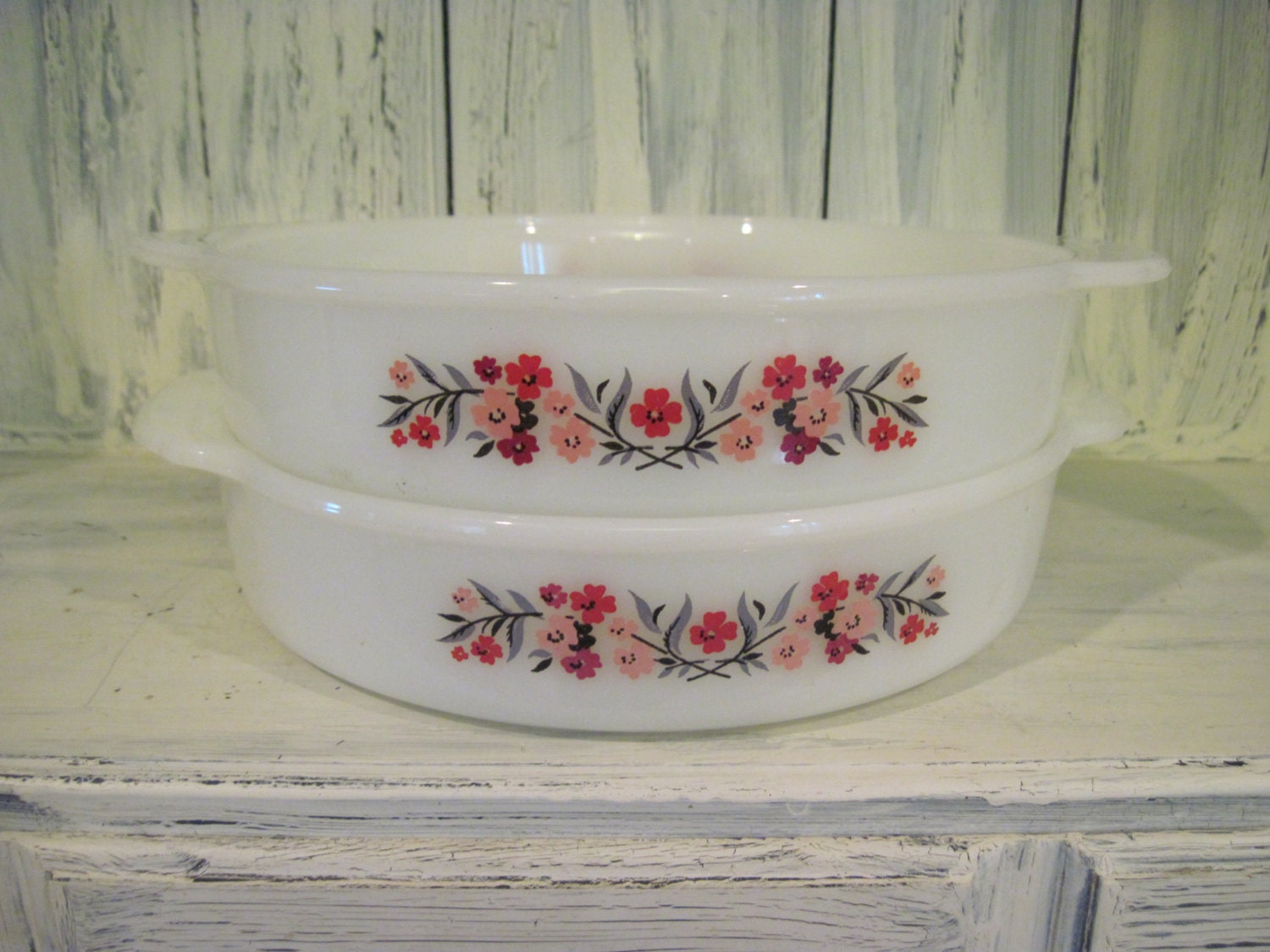 1950s primrose Fireking milk glass oven ware casserole dish bowl set