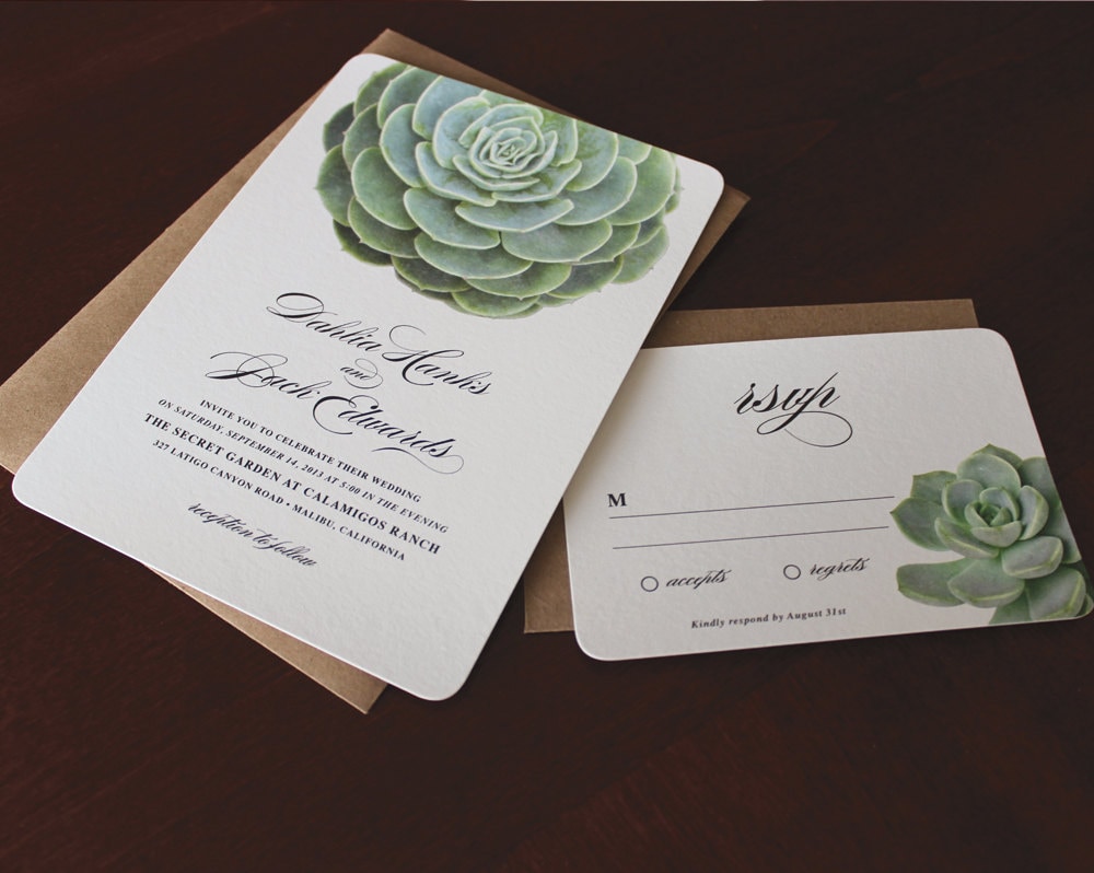 Succulent Wedding Invitations by oakandorchid on Etsy