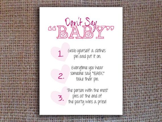 Don't Say Baby Game Baby Shower Printable Pink by KitsyCo