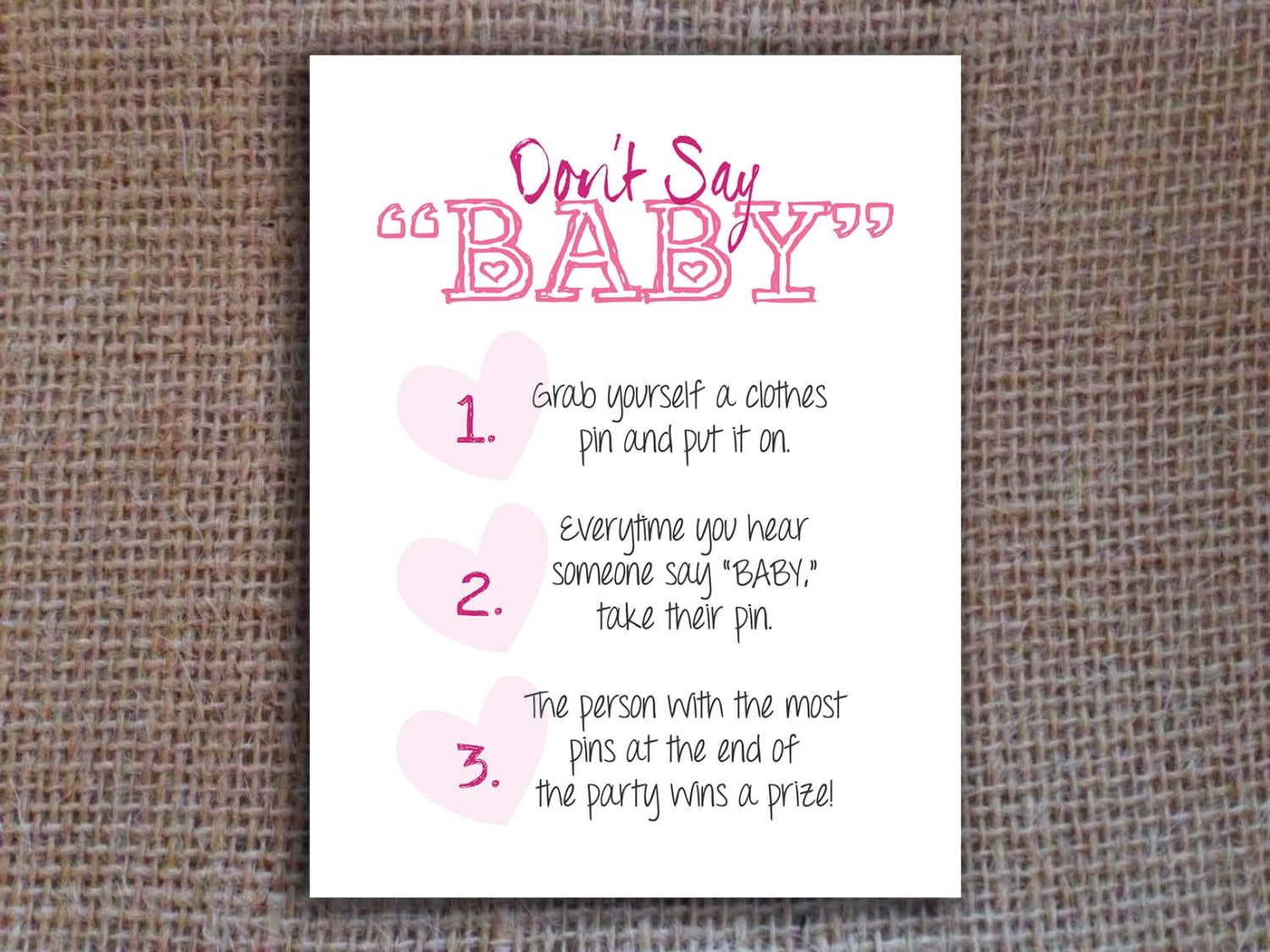 673 New baby shower game don't say baby 62 Don't Say Baby Game Baby Shower Printable Pink by KitsyCo 