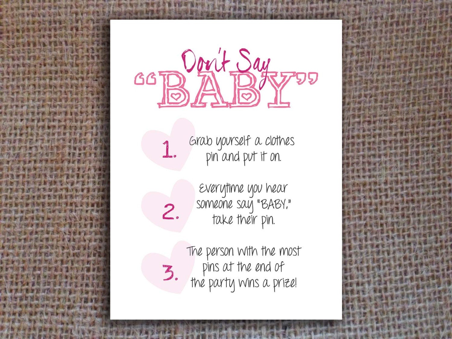 673 New baby shower game don't say baby 62 Don't Say Baby Game Baby Shower Printable Pink by KitsyCo 