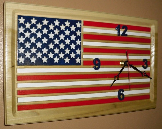 Handmade American Flag Clock Patriotic wood clock hand painted