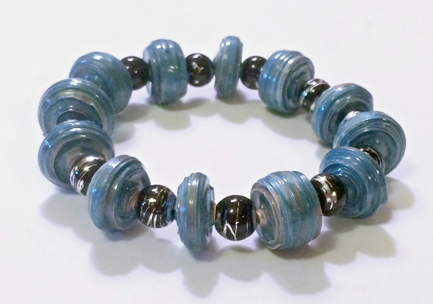 Blue Saucer Paper Bead Bracelet First 1st Paper by MargabeadaGirl