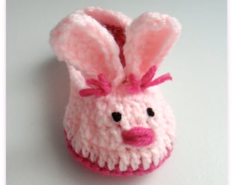 Women's Pink Bunny Slippers, Crochet Bunny Slippers, Easter Shoes, adult slippers, Handmade slippers, Crochet slippers, Spring footwear