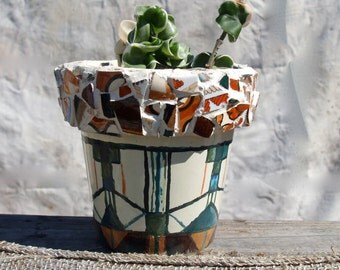 MOSAIC PLANTER "Santa Fe" Handmade Hand-painted Flower Pot