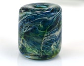 Silver Blue and Green Trails Handmade Glass Large Hole Lampwork Bead