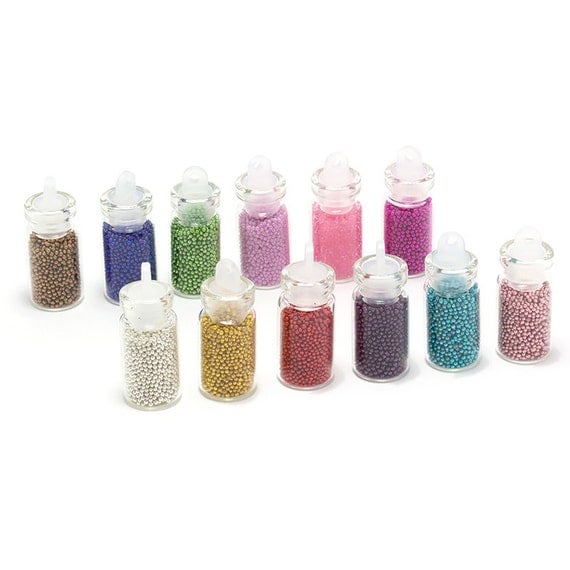 Set of 12 Caviar Nail Microbeads Assorted Colors