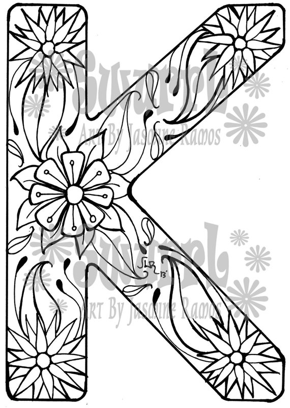 Items similar to Instant Download Coloring Page Monogram Letter "K" on Etsy