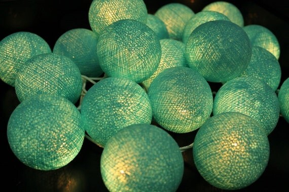Turquoise Cotton Ball String Light Fairy Light Bedroom by Nisa33