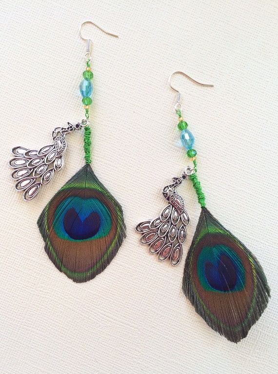 Peacock And Feather Earrings By Pennyjules On Etsy 8959