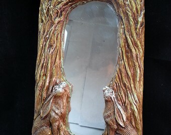 Moon Gazing Hare Wall Mirror with pagan, wiccan and magical undertones.