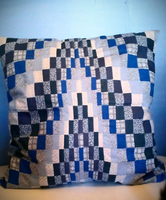 FREE SHIPPING!!! Handmade, Detailed Large Blue Geometric Accent Pillow ~ Antique Fabrics in Great Condition