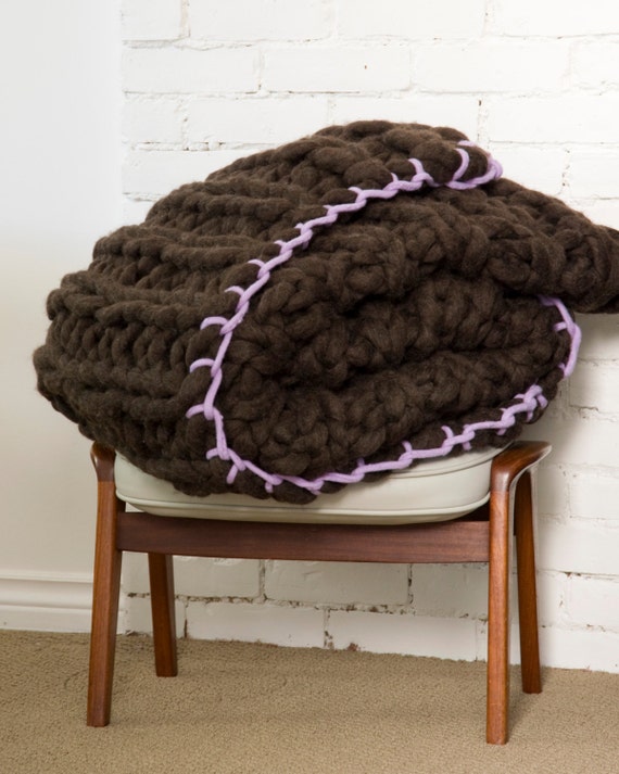 Items similar to Luxury Chunky Knit Natural Dark Brown Wool BlanketThe